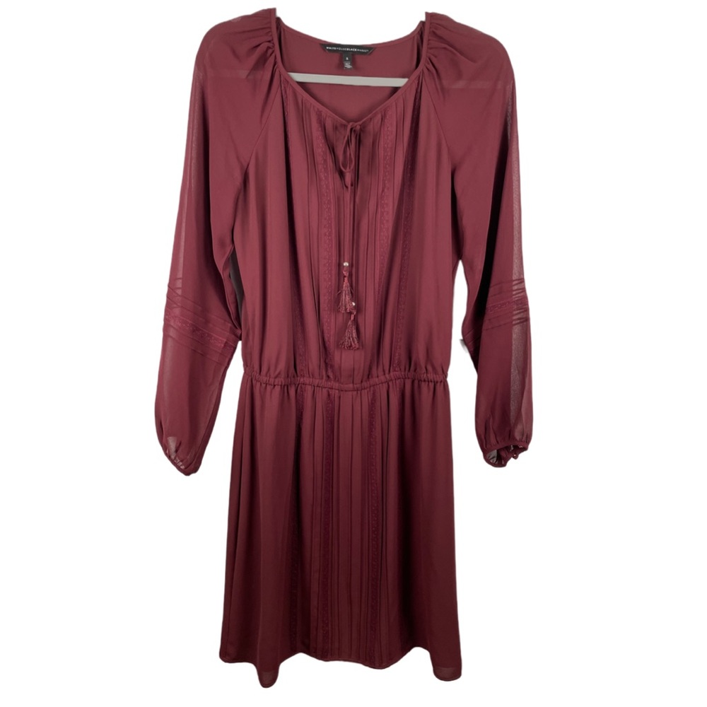 WHITE HOUSE BLACK MARKET SHEER DRESS | Wine Burgundy | Size Small